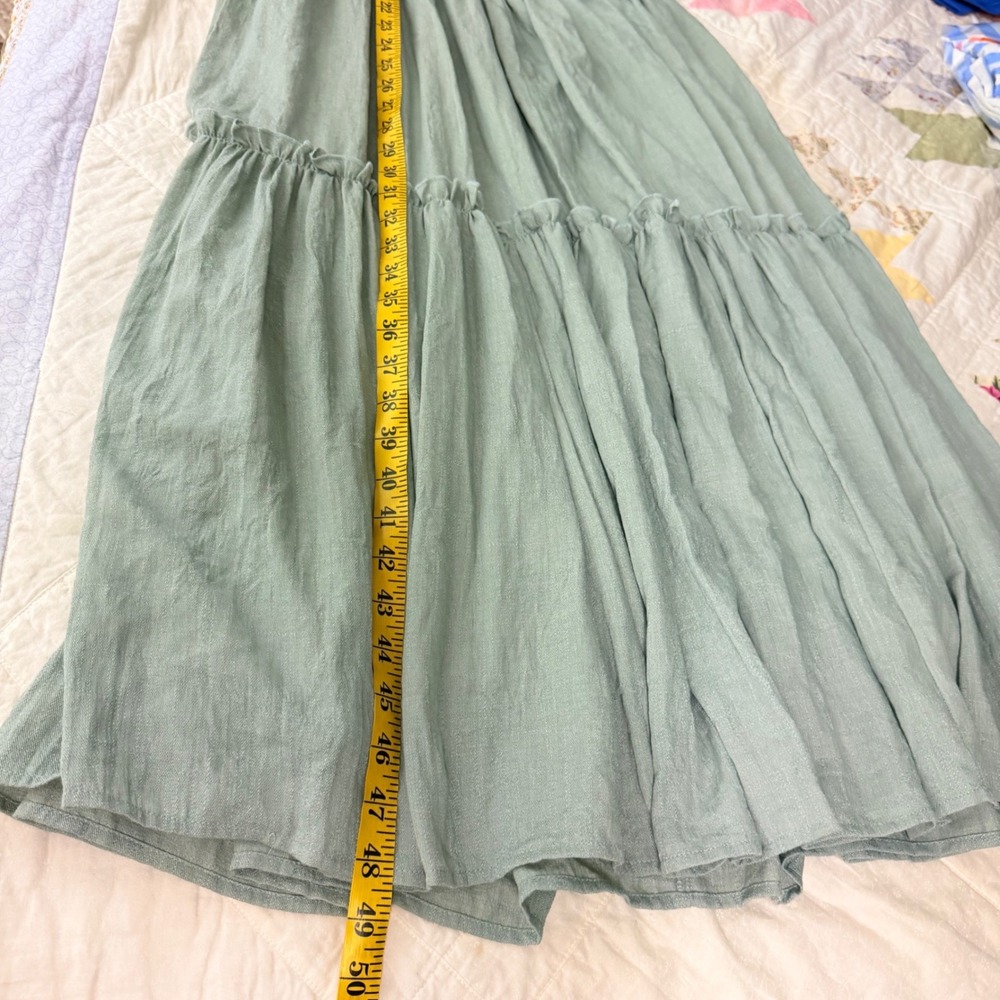Ivy City Co Sage Green Smocked Cotton Midi Dress Puff Sleeve Large Cottagecore - Picture 10 of 10